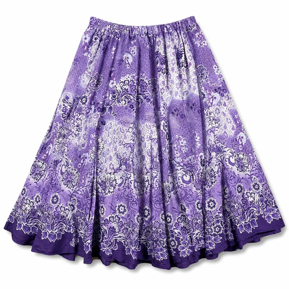 Coldwater Creek Purple Floral Paisley Cotton Midi Skirt